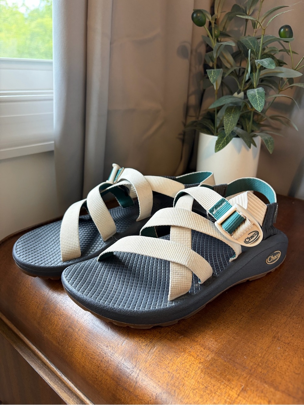 Chaco Women's Beige and Teal Strappy Sport Sandals